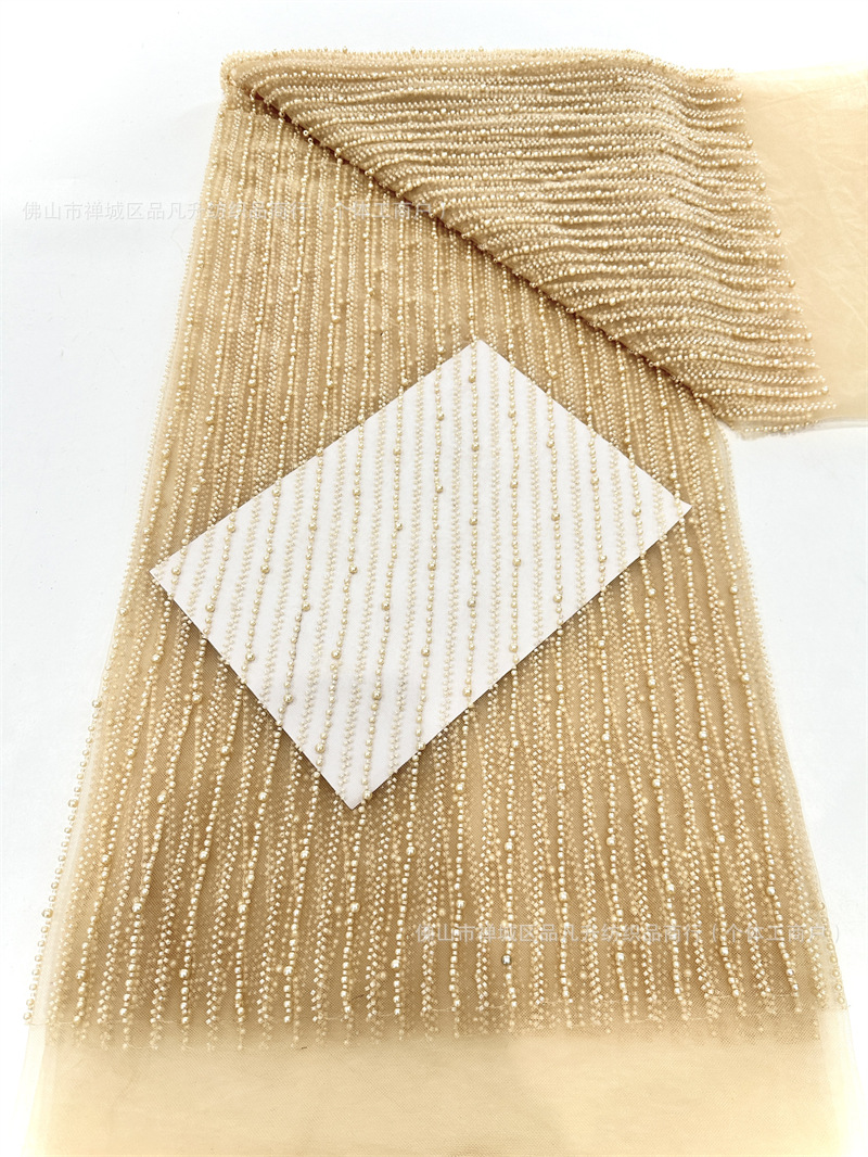 Tubo de perlas bordado cadena de perlas tela de perlas vestido de boda moda vestido vestido ropa infantil tela suministro de stock
