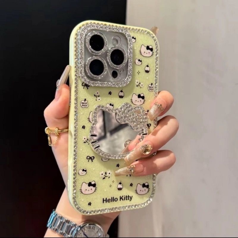 全包边镶钻立体化妆镜KT猫适用iPhone16max手机壳15苹果手机壳14|undefined