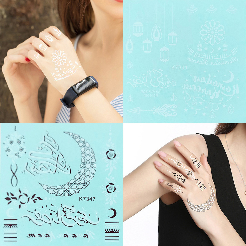 Cross-Border New Tattoo Stickers White and Brown Middle Eastern Back-Of-Hand Tattoo Moon Waterproof Temporary Water Transfer Tattoo Stickers
