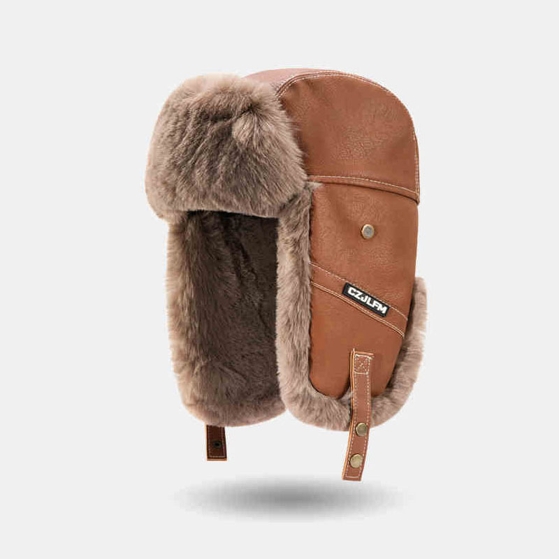 Puleather plush Lei Feng cap men's and women's winter fleece-lined thick warm ear protection cap northeast cycling ski pilot cap