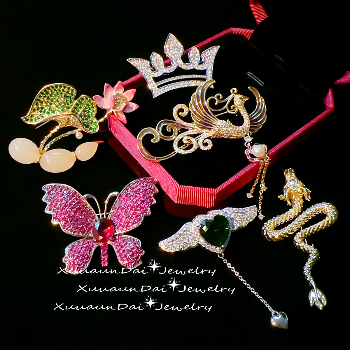 Elegante Forma De Corazón Flor Mariposa Cobre Enchapado Mujeres Broches display picture 1