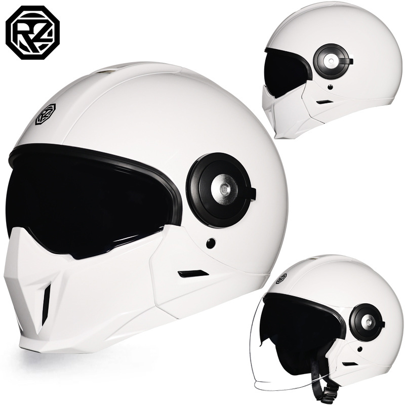 Orz casco retro motocicleta hombres y mujeres invierno motocicleta Harley casco completo certificado 3C cuatro estaciones doble lente