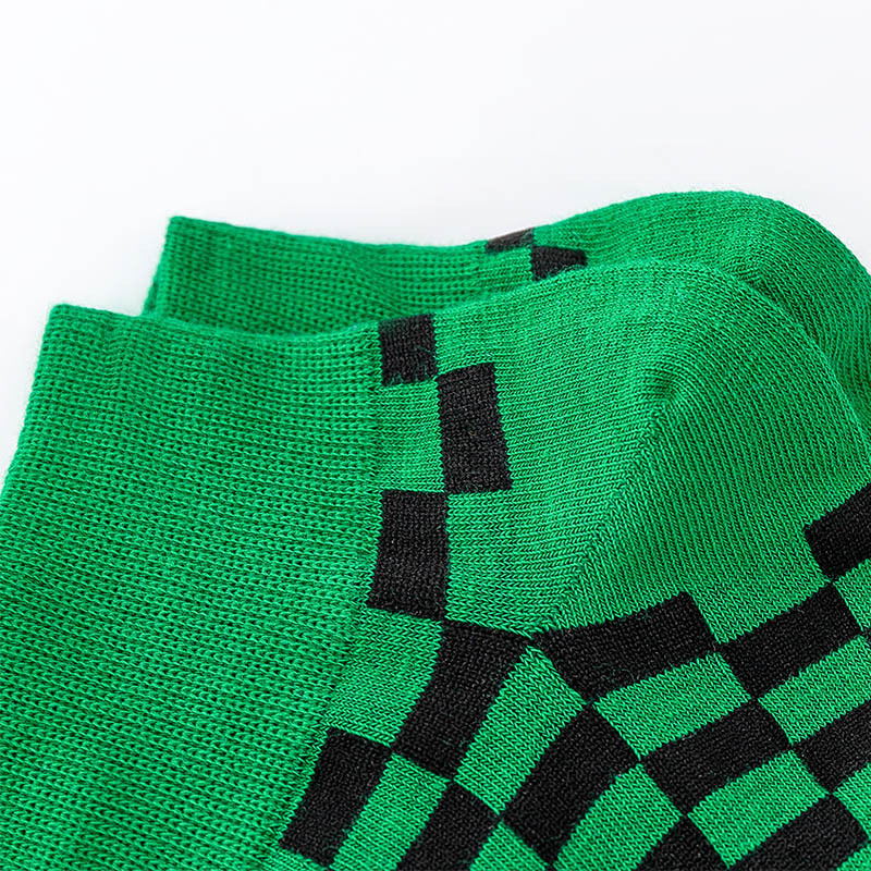 New Color Matching Green Black And White Plaid Spring And Summer Short Socks display picture 6