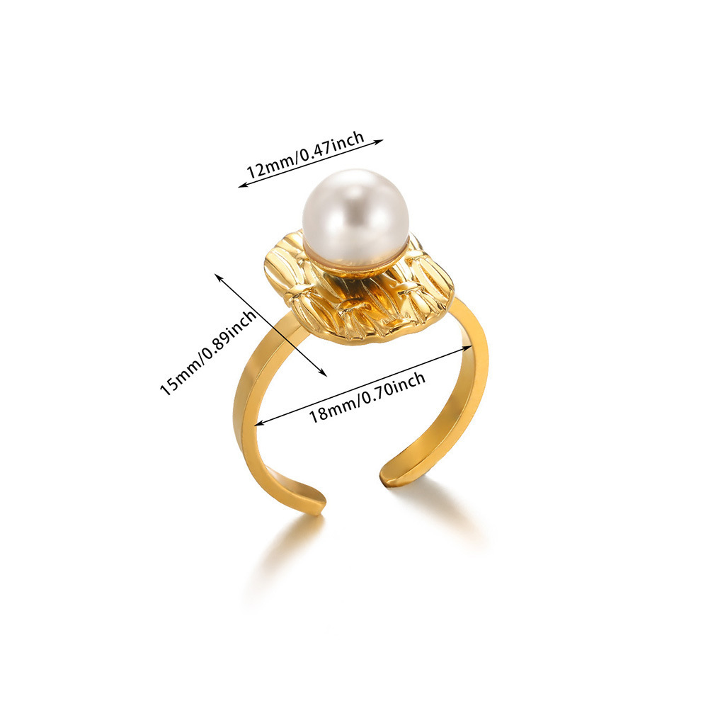304 Stainless Steel, Imitation Pearl Material PVD Coated Real Gold Plated Heart Shape Flower Bow Knot 304 Stainless Steel Imitation Pearl Vintage Style Waterproof Non Tarnish Open Rings
