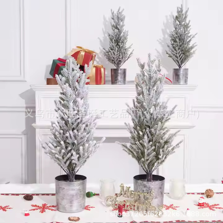 クリスマス装飾、雪が降る白い植毛クリスマスツリー、家庭用模擬雪景色装飾、デスクトップ装飾、ハイエンド|undefined