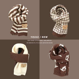 儿童围巾宝宝冬季加厚围脖男女童针织保暖韩版可爱小熊米色百搭潮