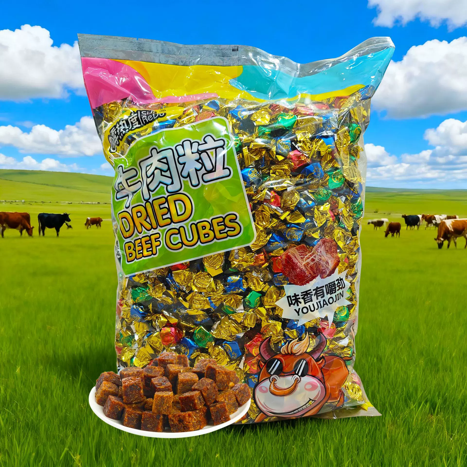 散装批发5斤装牛肉粒解馋休闲零食拿货散称五香风干即食牛肉零食