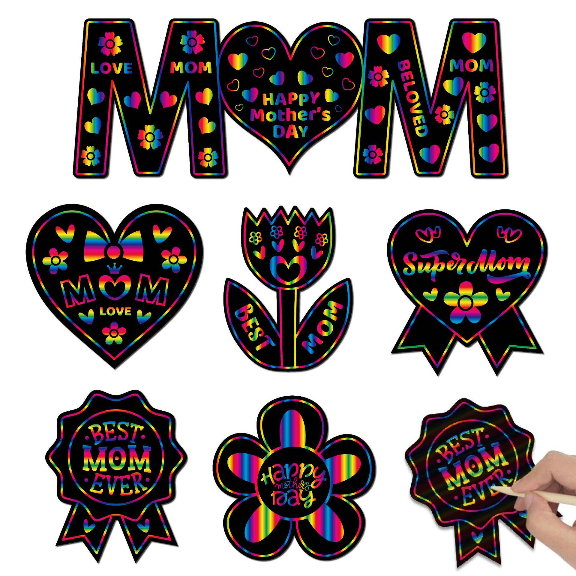 Hot-Selling New Mother's Day Colorful Scratch-Off Painting Kidsren's DIY Decorative Art Graffiti Scratch-Off Refrigerator Magnet Set
