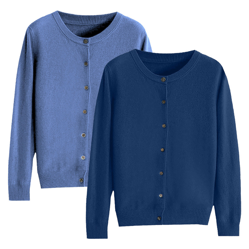 2025 Spring and Autumn New Korean Style Cardigan Solid Color Round Neck Single Breasted Knitted Sweater Camel Bottoming Shirt Women's Jacket