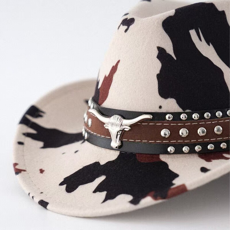 Cow print western cowboy hat for men and women, summer sun hat, ethnic style retro wide-brimmed hat, cross-border bestseller Cow print western cowboy hat for men and women, summer sun hat, ethnic style retro wide-brimmed hat, cross-border bestseller