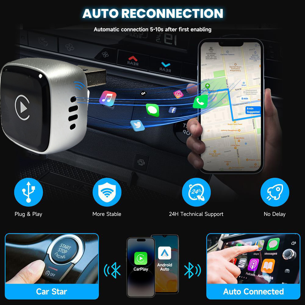 2026 New Wireless Carplay Box Android Auto Wireless Adapter Car Connectivity Two-In-One