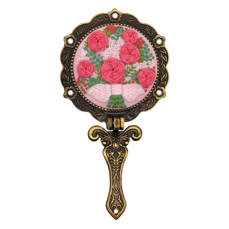 Entrega de una pieza bordado bricolaje paquete de material hecho a mano auto-bordado tela maquillaje espejo novicio estilo antiguo mano laminado espejo