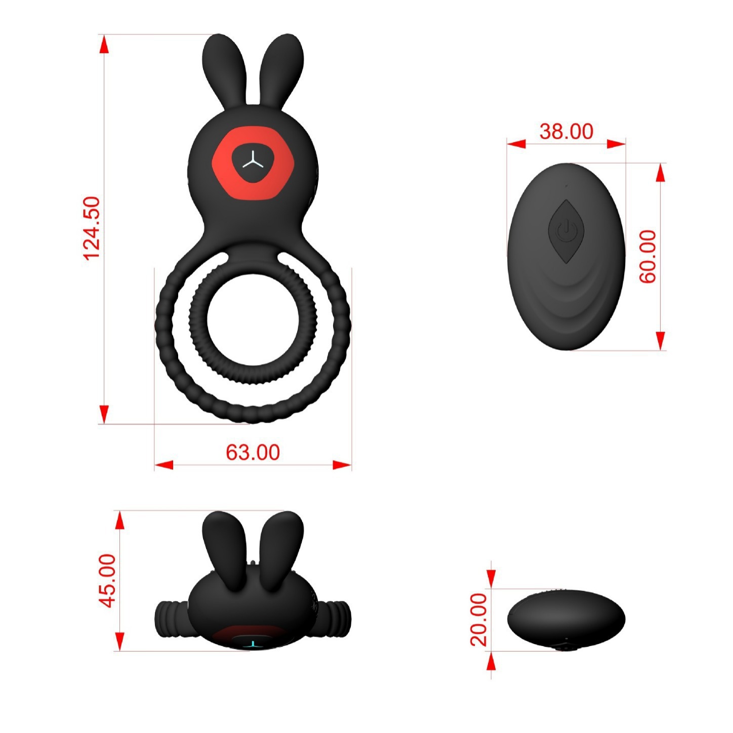 Remote Control Vibrating Rabbit Cock Ring with Silicone Body and Button Control — detail image 4