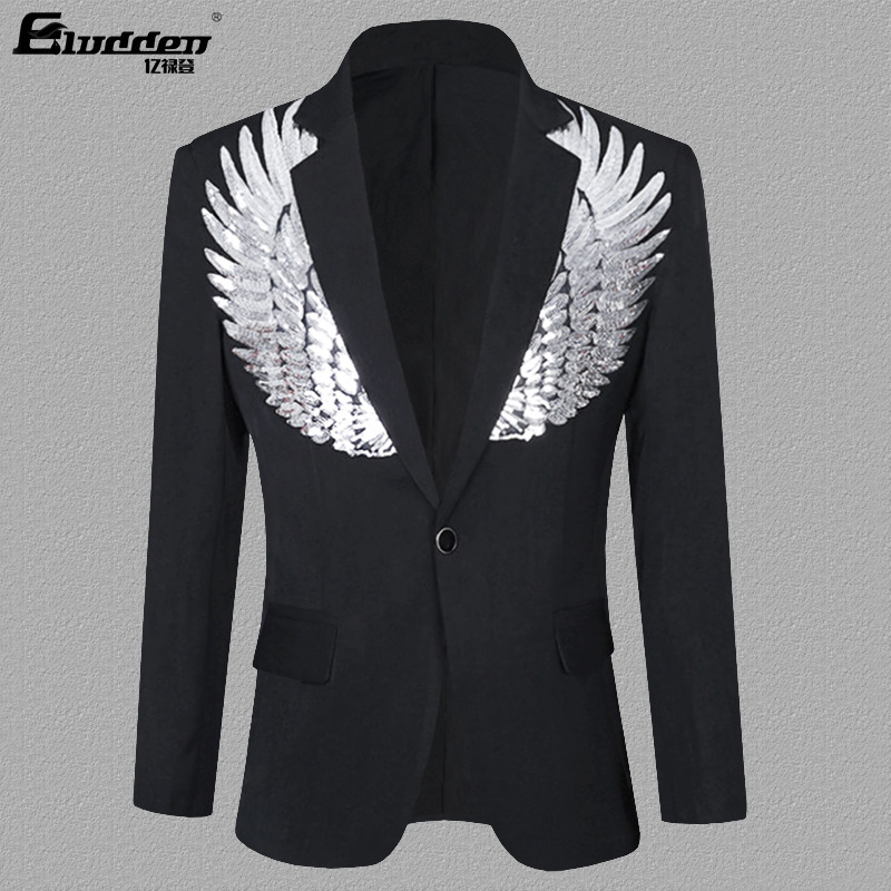 Men's suit jacket men's nightclub singer host MC dress suit sequined wings costume