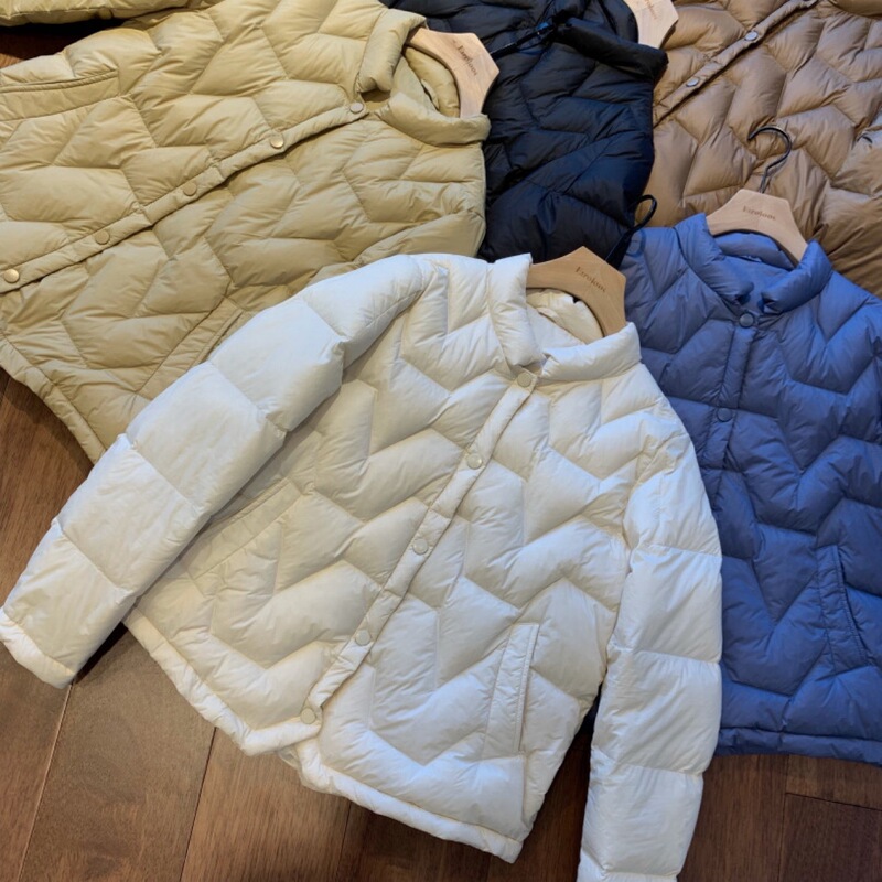 2025 Autumn/Winter Lightweight Fluffy Warm 90% White Duck down Simple Morandi Color Short Stand Collar down Jacket