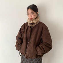 【欧凡】美拉德棕短款麂皮绒外套女冬季保暖豹纹领显瘦上衣11053