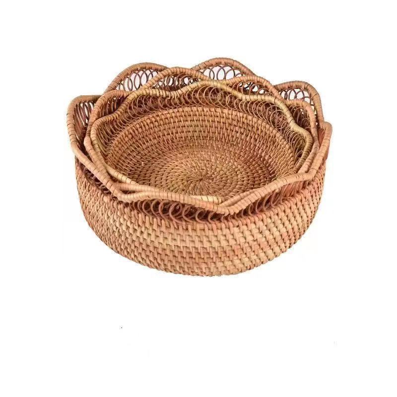 Cestas de frutas de tela de caña de proceso de limpieza de tela de caña de mesa de sala de estar canasta de encaje hueco
