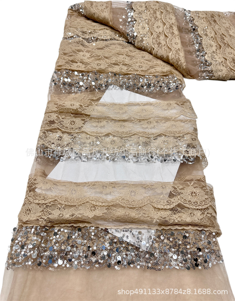 24 filas de encaje hecho a mano 8 filas de cuentas de tela bordada de cristal de alta calidad sequilla tela de moda vestido