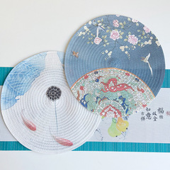 Cotton Yarn Round Hemlock Printed Chinese Style Heat Insulating Mat Chinese Style Tea Table Tea Set Mat Plum, Orchid, Bamboo, and Chrysanthemum Plate Mat