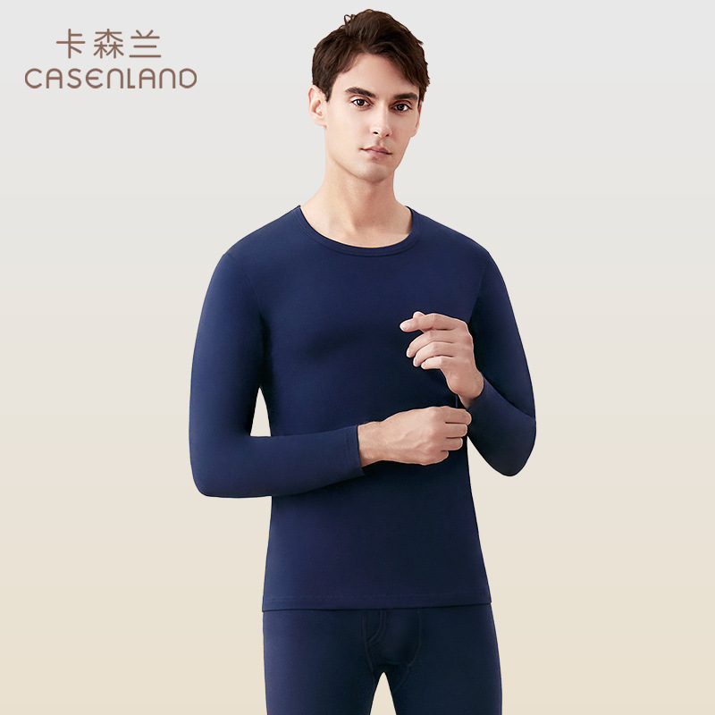 Castilla Autumn Clothes and Pants Men's suit Pure Cotton Sweater Thin Cotton Teenagers Autumn and Winter Round Neck Thermal Underwear