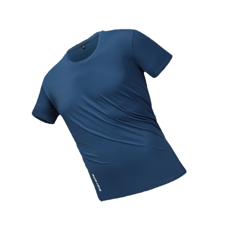 Camiseta de manga corta para hombres de verano de color sólido de cuello redondo de hielo camisa de manga corta de moda deportiva para hombres corriendo ropa transpirable de acondicionamiento físico rápida secadora image 5
