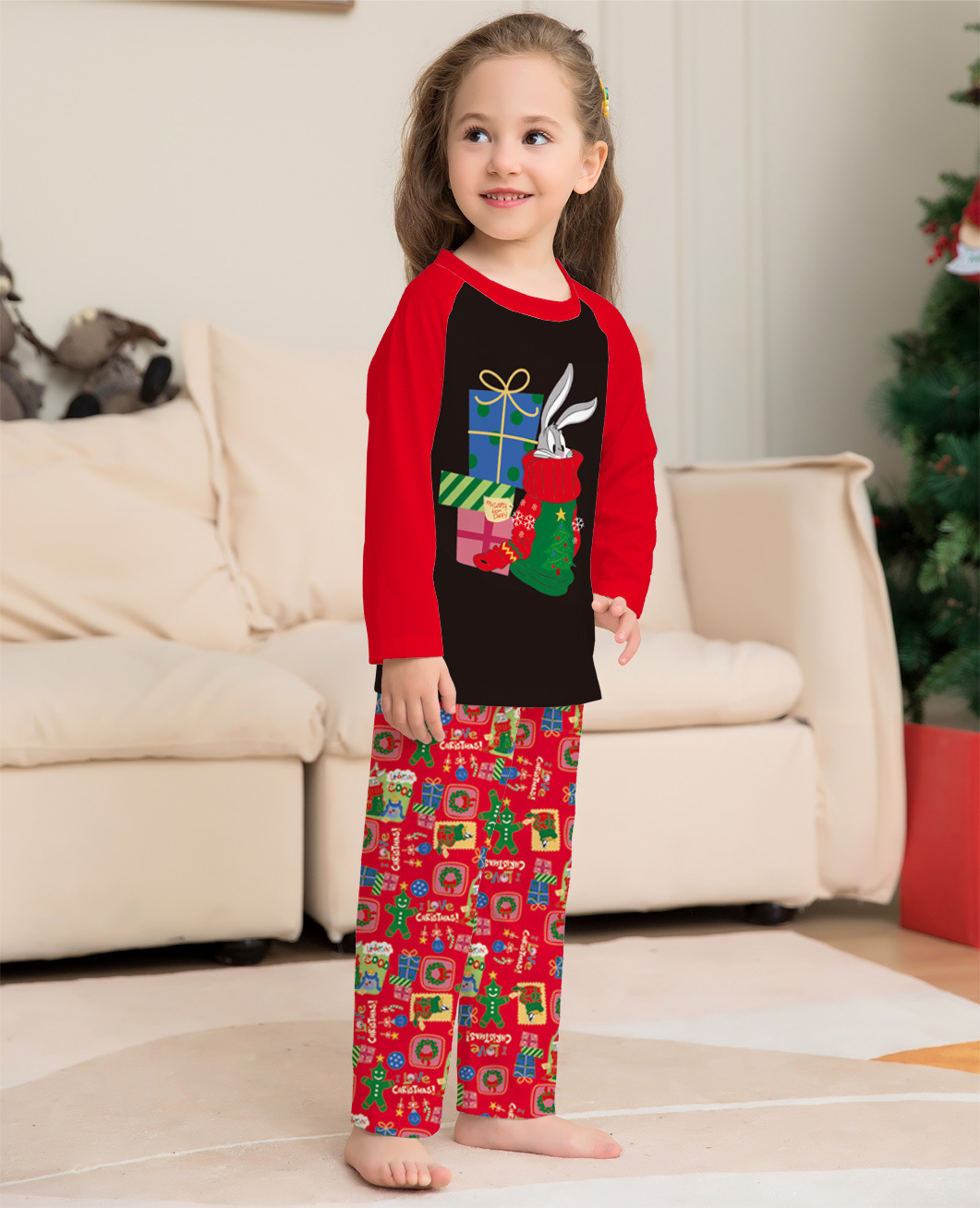 Cartoon Pattern Winter, Autumn Season Family Look Cartoon Pant Co-ord Set T-shirt Two-Piece Sets