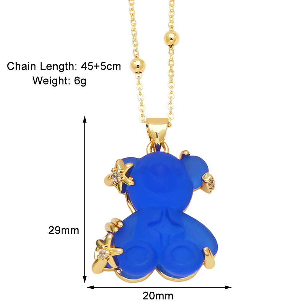 10g Weight Gold Plated Plating Material Resin, Zircon Inlay Material Pendant Necklace Classification cable chain Chain Type 1 Piece Quantity Daily, Street Occasion Copper Material Bear Pattern Unisex Gender Inlay Design Cute, Simple Style Style Copper Gold Plated Cute Simple Style Bear Inlay Resin Zircon Pendant Necklace 8