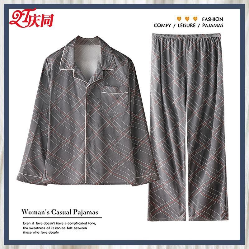 100% pijamas de algodón de los hombres de primavera y otoño de algodón de manga larga delgada suelta más tamaño cardigan desgaste del hogar traje