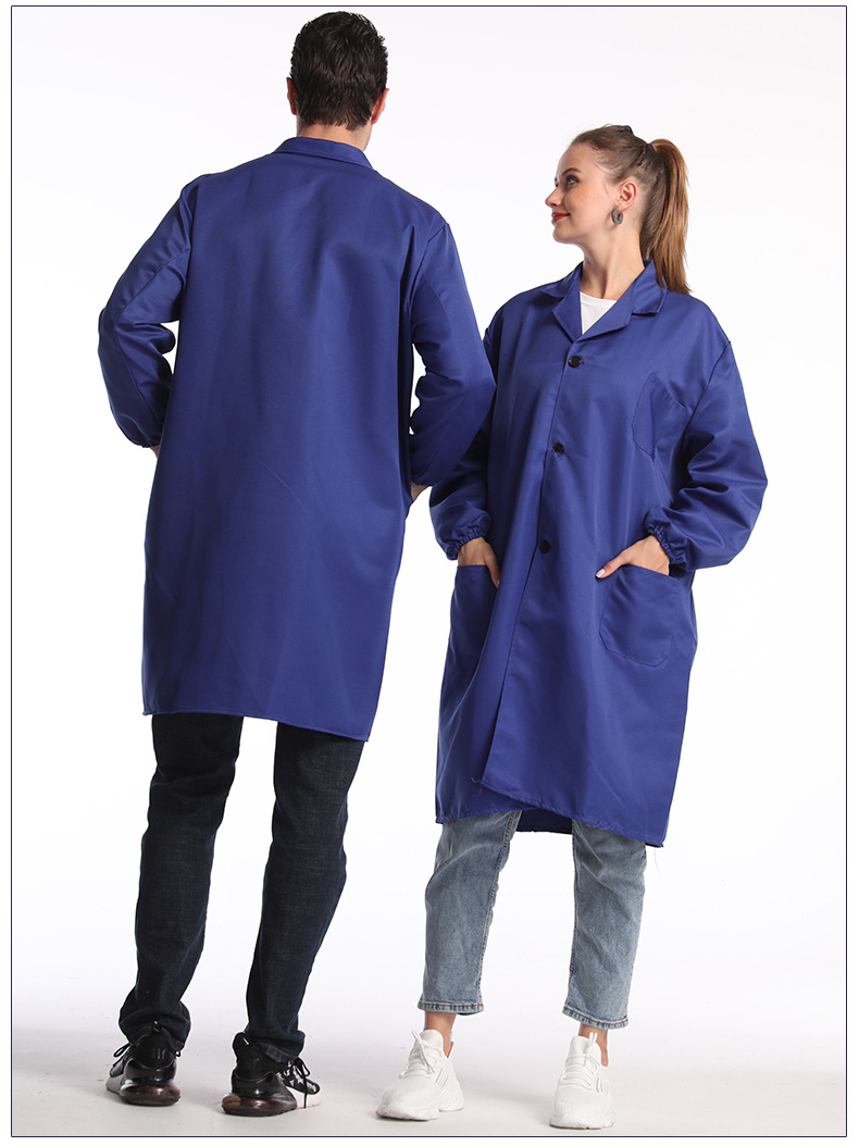 Los fabricantes producen ropa de trabajo de protección laboral a prueba de polvo de la sala de camiones de manga larga de una pieza ropa de trabajo de abrigo azul