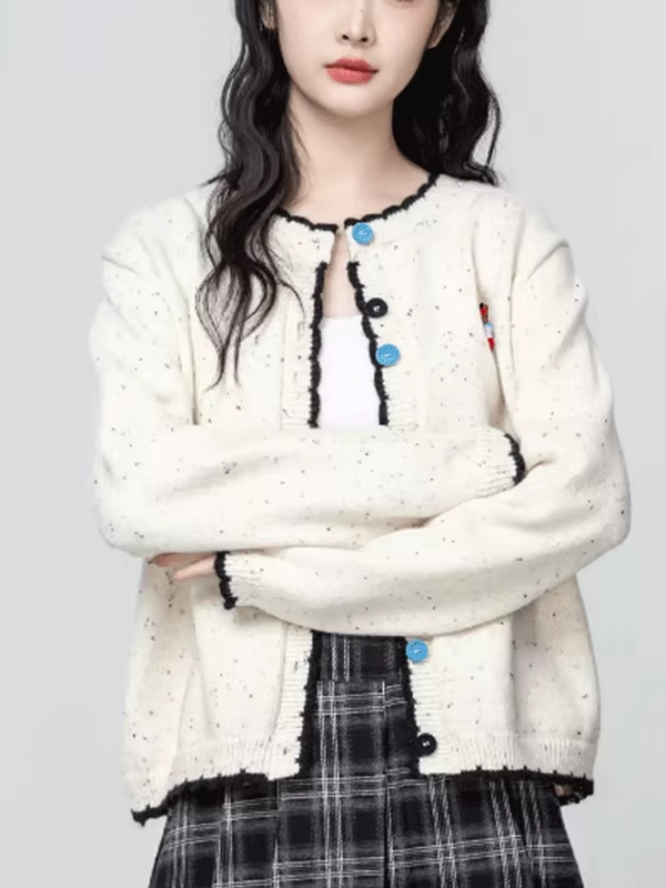 杏色圆领长袖针织开衫女2025春秋新款小个子薄款毛衣外套短款上衣|undefined