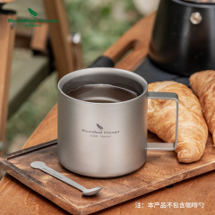 Biwei 純チタンコーヒーカップ固定ハンドル付き超軽量ポータブルチタンウォーターカップティーカップ二重層火傷防止 220 ミリリットル
