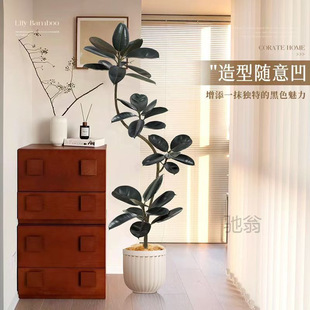 Lu r black king kong rubber tree simulation green high-end light luxury large floor ornaments potted living room bionic fake tree