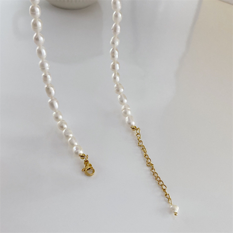 Glam Geometric Titanium Steel Plating Pearl Necklace