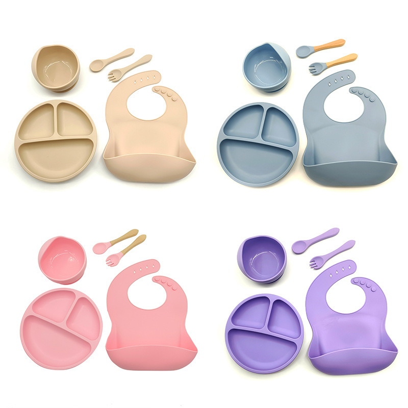 Vajilla de bebé conjunto de cinco piezas de alimentos para bebés suplemento vajilla comer vajilla de silicona suministros maternos e infantiles niños vajilla traje