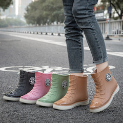 [Drop Shipping] Waterproof Shoes for Women, Short-Height Rain Boots, Korean-style Fleece-lined Cotton-soft Warm & Non-slip Rain Boots Made of Plastic