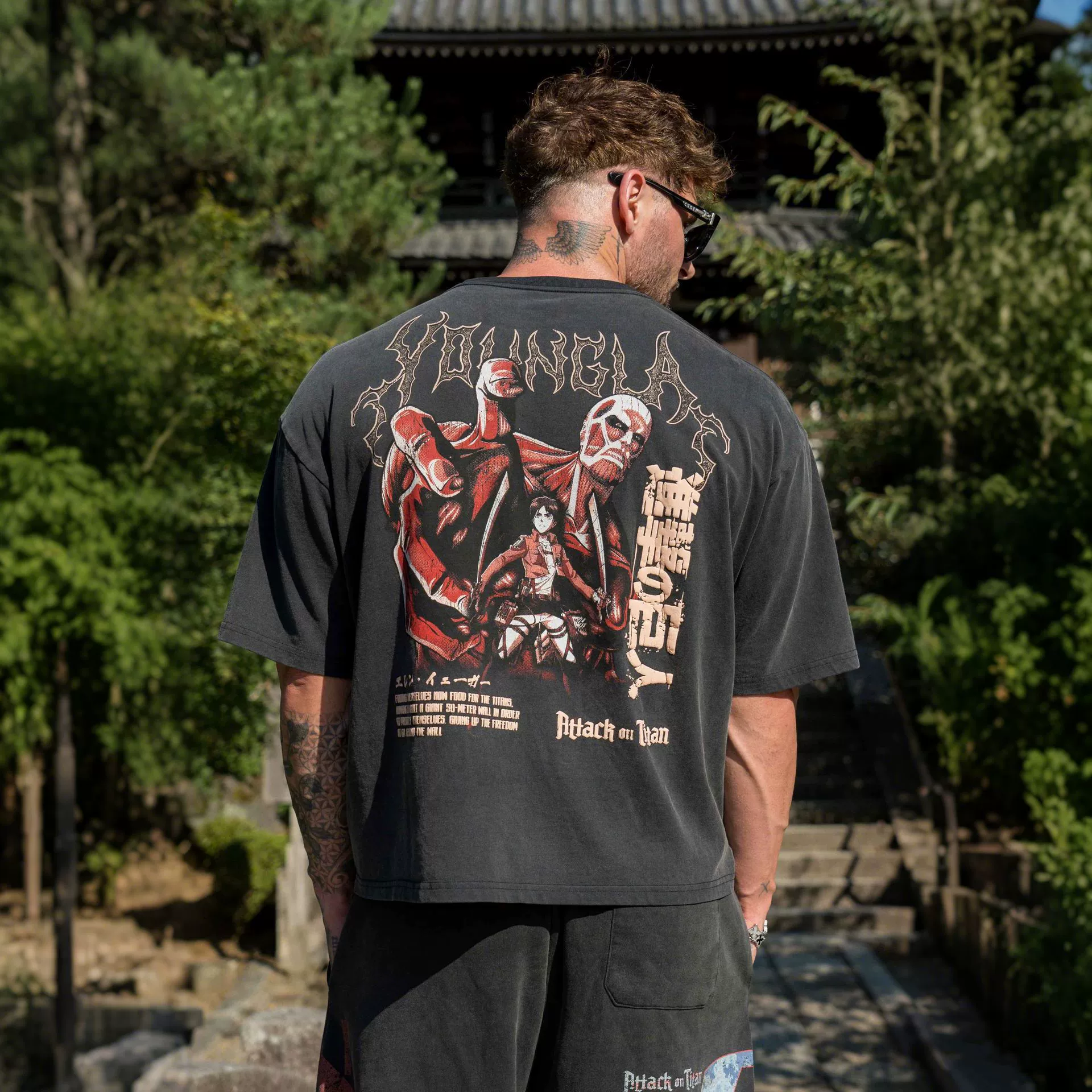 Европейская и американская волна YOUNGLA негабаритные футболки лиги Attack on Titan бег трусцой фитнес хлопковые короткие рукава