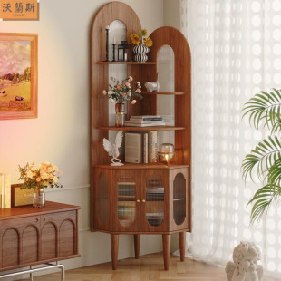 Solid Wood Corner Storage Rack Bookcase Corner Cabinet Nordic Retro Living Room Bedroom Bookshelf Small Apartment Triangle Corner Storage