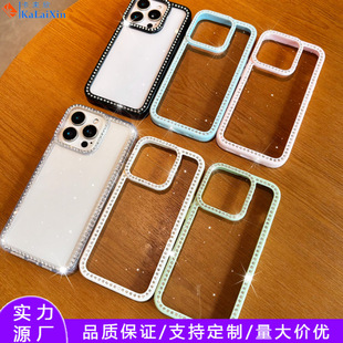 European and American Applicable Iphone17Promax Picture Protective Cover Dot Diamond 12 Glue Frame Rhinestone Transparent Mobile Phone Case