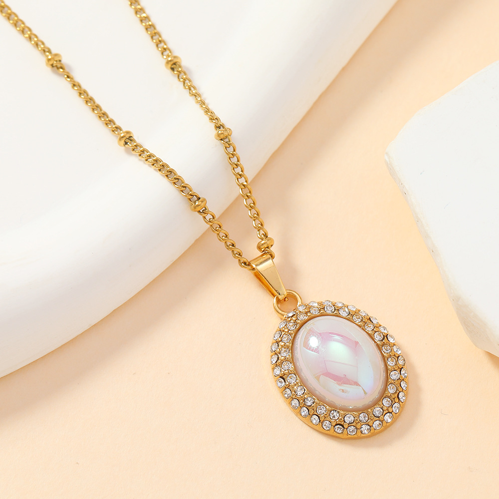 Colgante único, fundición de acero inoxidable, joyería de lujo ligera, amor, ovalado, gemas de colores, diamantes completos, accesorios de collar de bricolaje