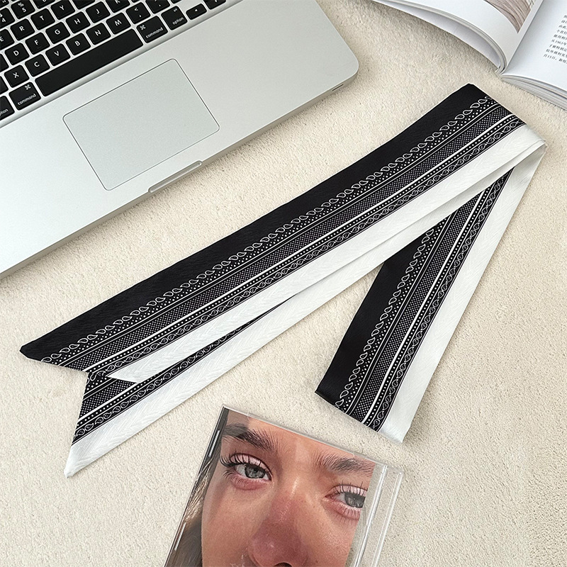 Pañuelo de seda, banda larga, sensación de alta calidad, bufanda pequeña decorativa, bolsa de toalla de seda, envuelta, pañuelo floral, cinta para el cabello, serpentín para el cabello