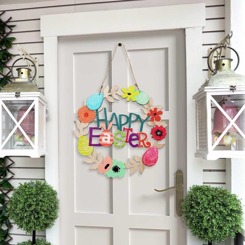 Cross-border Easter egg wreath door sign pendant front door porch decoration sign party decoration wooden sign Cross-border Easter egg wreath door sign pendant front door porch decoration sign party decoration wooden sign