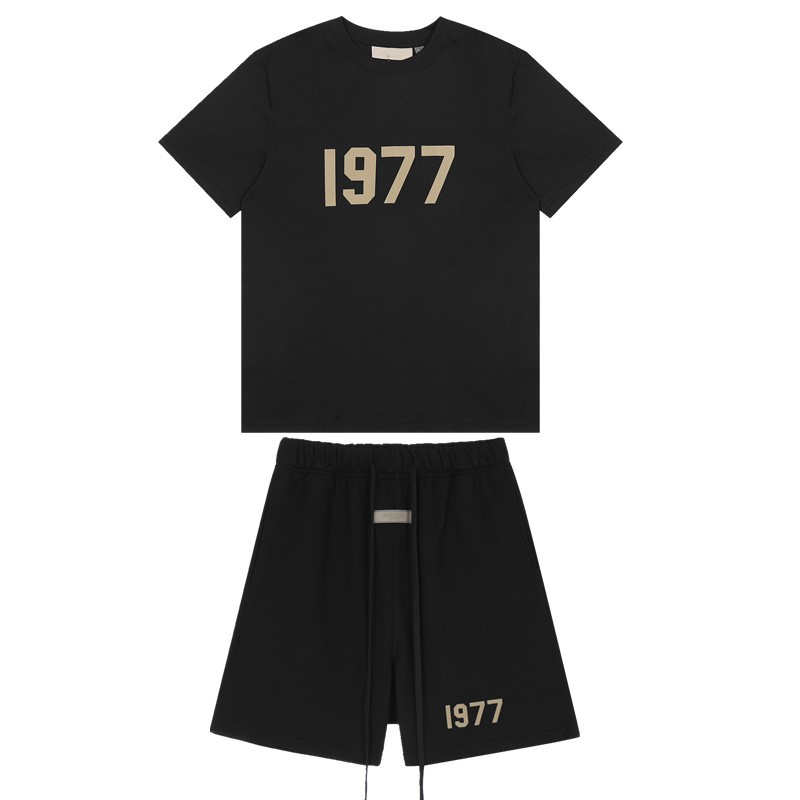 FOG de doble línea ESSENTIALS letras de silicona estéreo flocado de manga corta pantalones cortos deportivos casuales de la calle para hombres y mujeres de moda