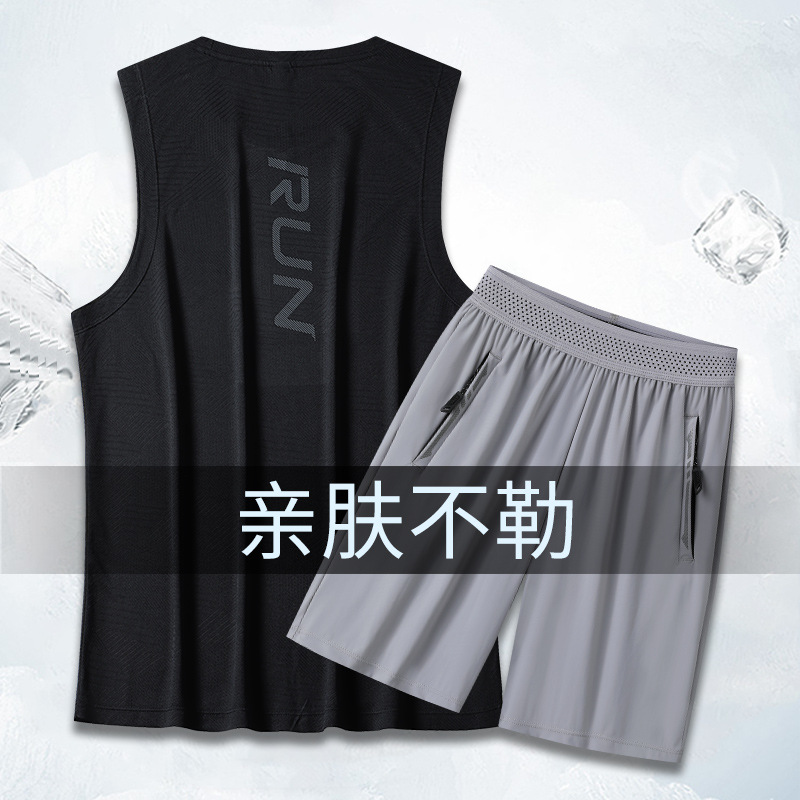 Verano running sports suit hombre entrenamiento de maratón atletismo ligero cool suit chaleco suelto hombre image 12