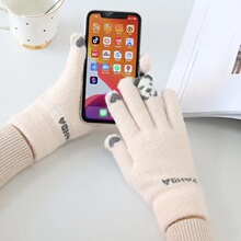 批发手指熊手套女毛线可爱卡通学生秋冬保暖手指头熊百搭骑行触屏