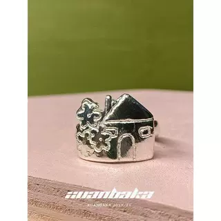 欧美风银色小屋戒指女创意小众高级感指环个性百搭精致食指戒批发