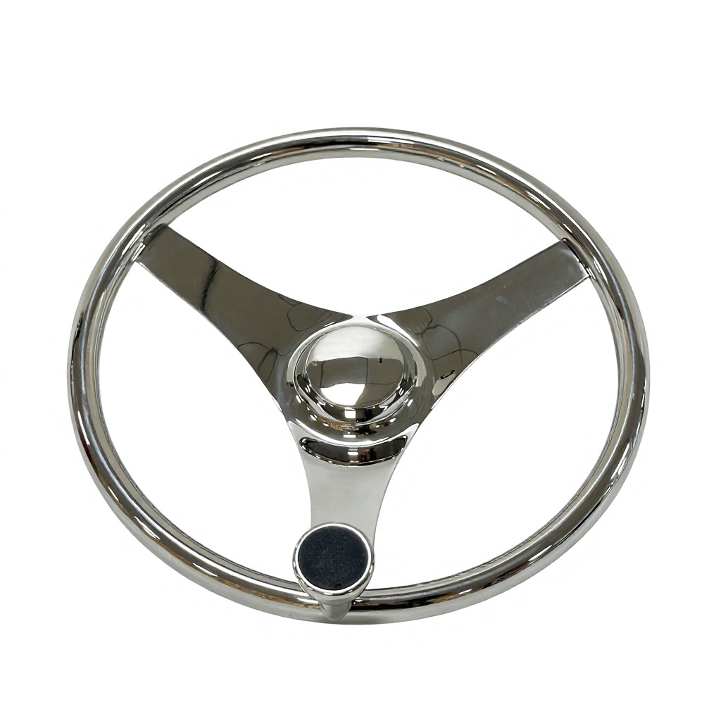 3-spoke stainless steel 304 yacht steering wheel, marine steering wheel with power assist knob, ship rudder wheel
