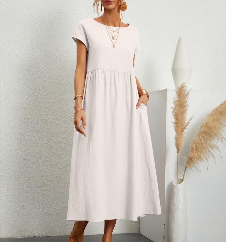 Women's Regular Dress Casual Round Neck Patchwork Short Sleeve Solid Color Maxi Long Dress Daily display picture 1