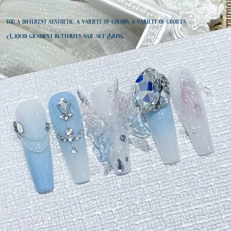 Transfronteriza nueva manicura tridimensional Camelia joyería líquido gradiente mariposa pequeña bola de acero perla mixta accesorios de uñas