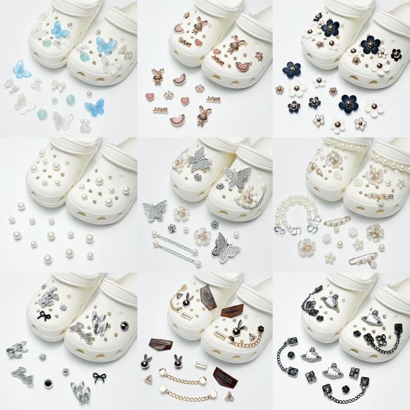 Commerce electrónico transfronterizo agujero zapatos diy accesorios zapatos hebilla de flores cadena desmontable accesorios de decoración de alta calidad al por mayor