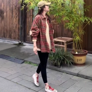 复古格子长袖衬衫女2026春季新款韩版设计感宽松休闲百搭开衫外套
